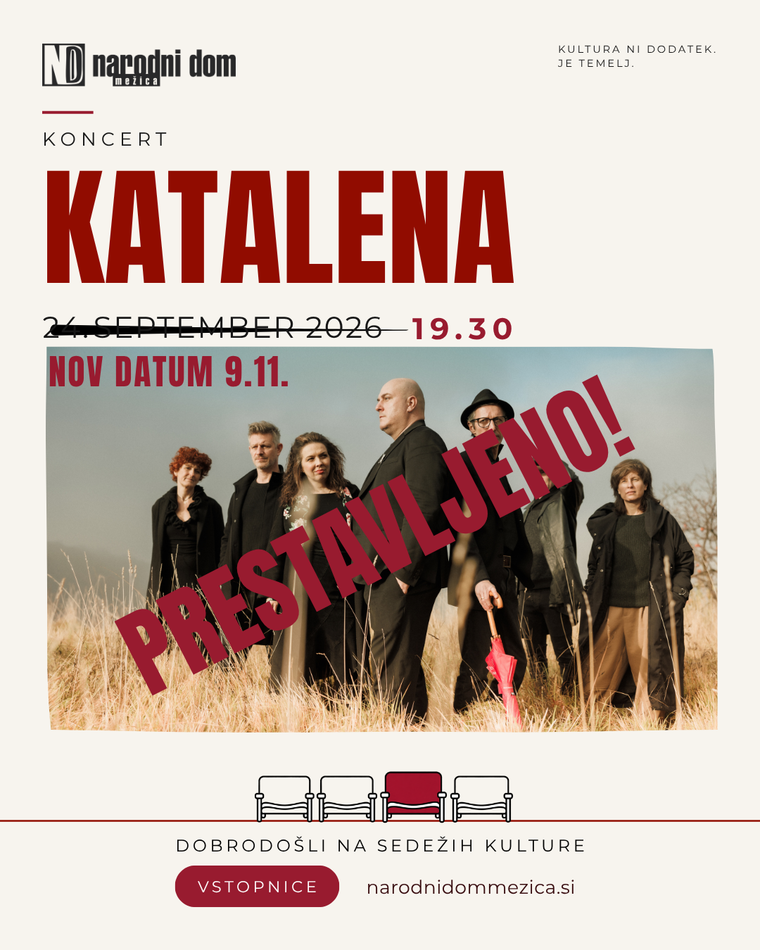 Vabimo vas na koncert skupine KATALENA - nov termin