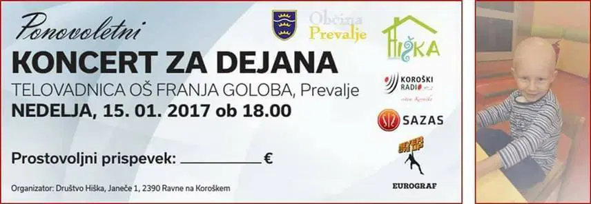 Za 4-letnega Dejana, ki je zbolel za rakom, pripravili dobrodelni koncert