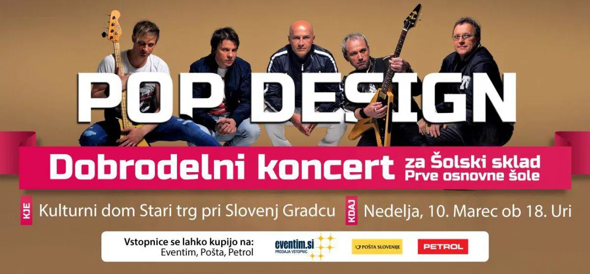 V Slovenj Gradcu bo potekal dobrodelni koncert s skupino Pop Design