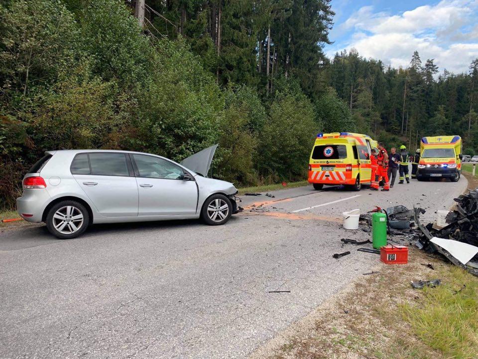 V prometni nesreči na Selah poškodovane štiri osebe in pes (FOTO)