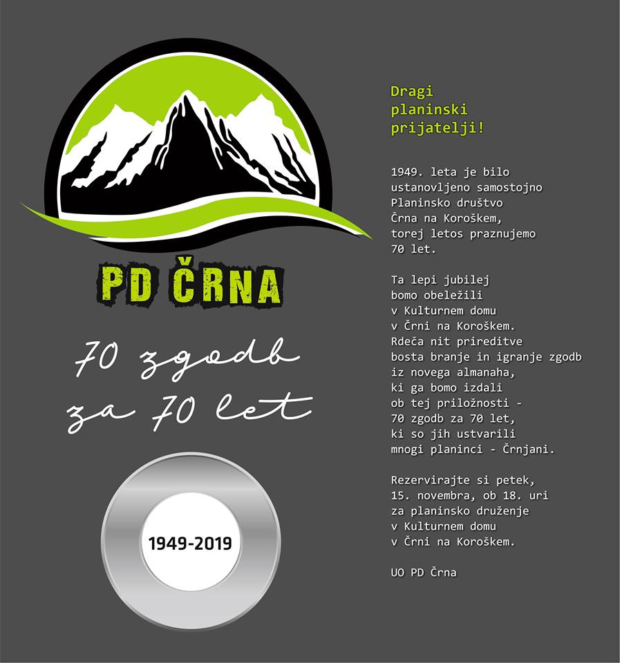 Planinsko društvo Črna ob jubileju vabi na '70 zgodb za 70 let'
