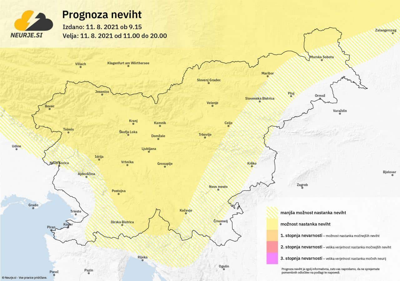 Danes bo povečini sončno, sredi dneva in popoldne bodo nastale posamezne nevihte. 