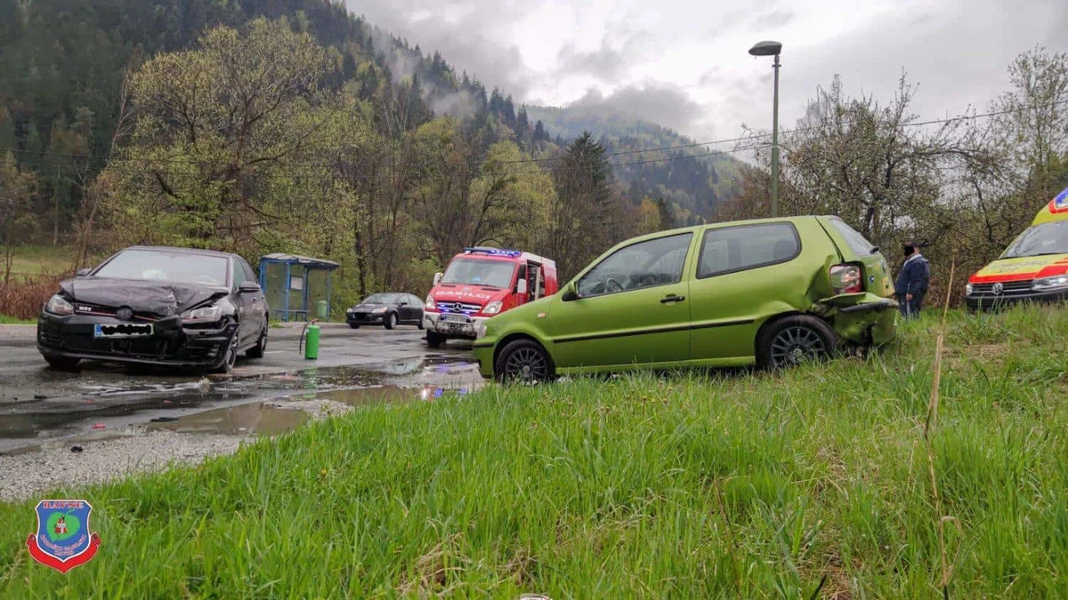 Prometna nesreča v Podklancu: Dve poškodovani osebi so prepeljali v SB Slovenj Gradec