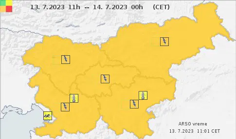 Obvestilo: Izdan rumeni alarm za celotno območje Koroške