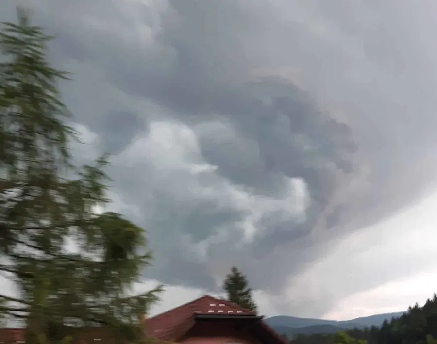 Na Koroškem se je zopet razbesnelo neurje. V Dravogradu se je vozilo zaletelo v podrto drevo