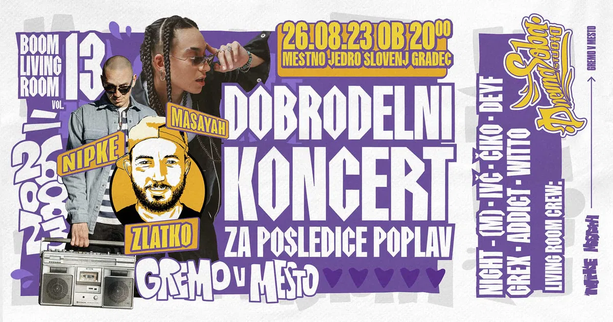 DANES: Dobrodelni koncert za posledice poplav: v Slovenj Gradec prihajajo Nipke, Masayah in Zlatko