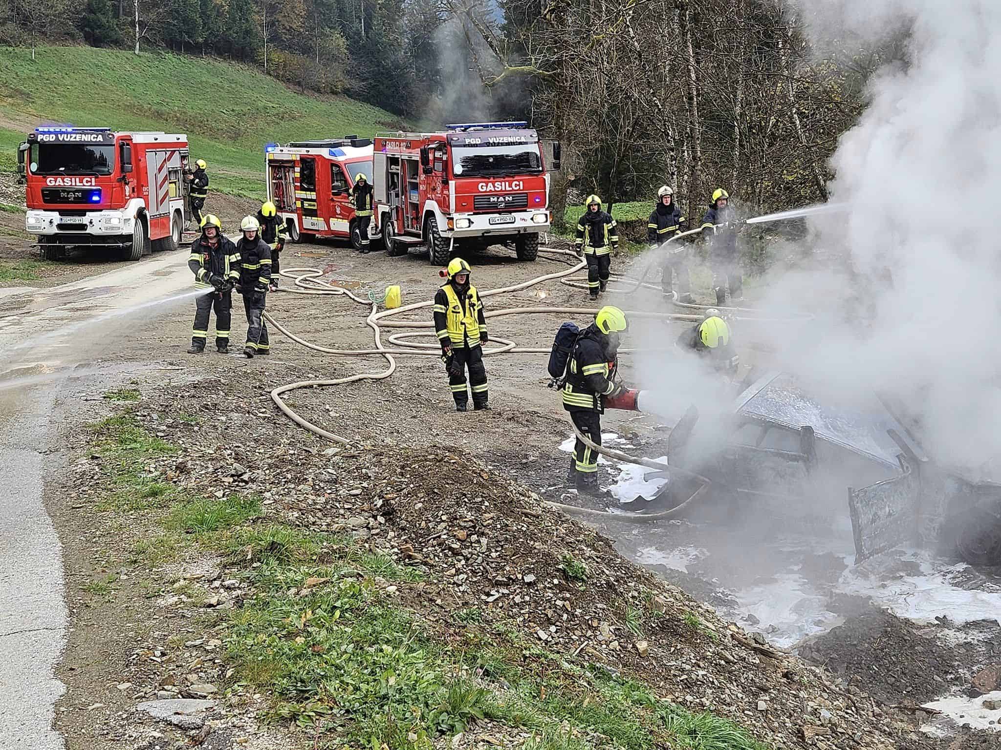 PGD Vuzenica izvedli nenapovedano vajo - požar vozila