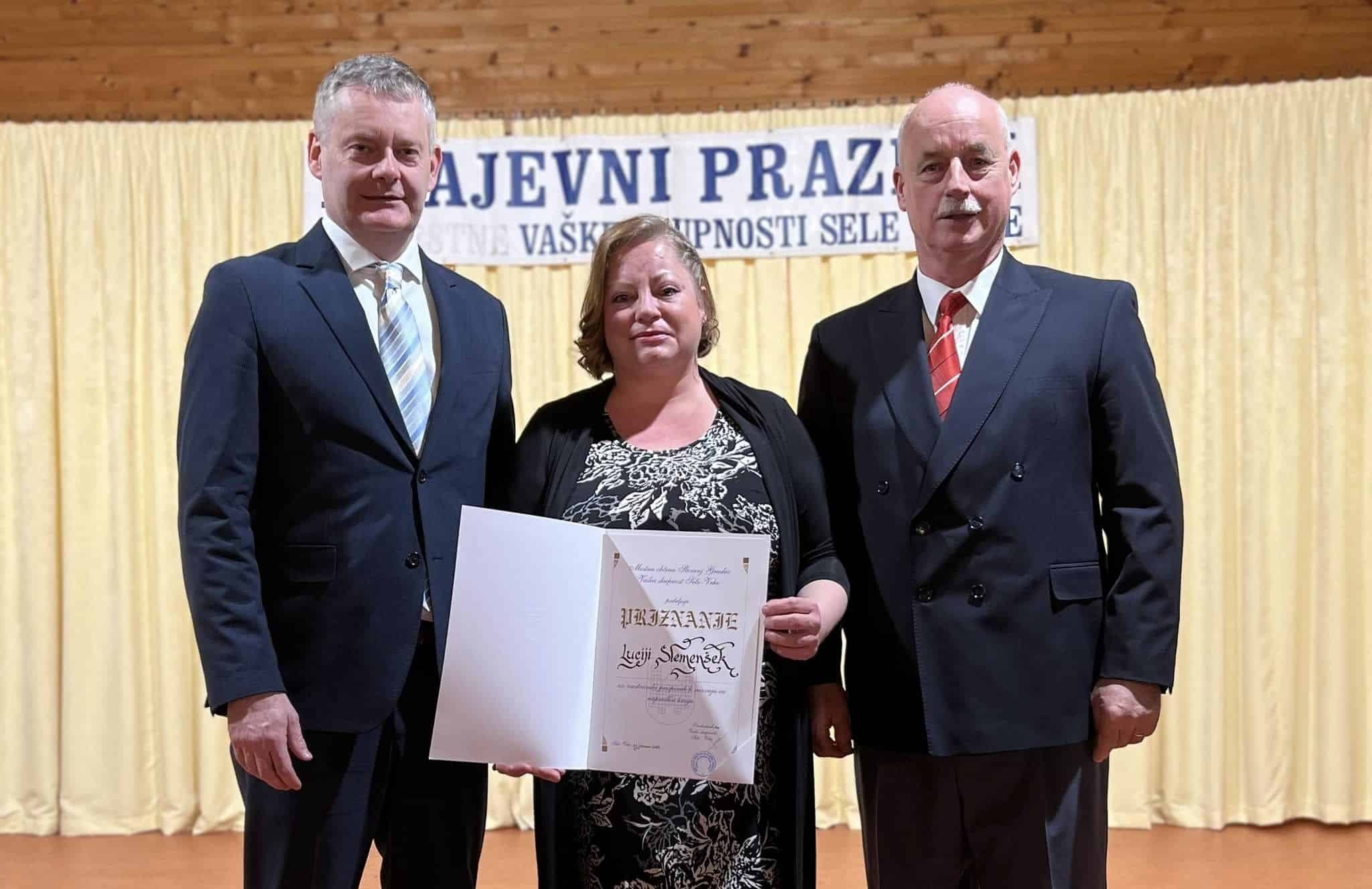 Lucija Slemenšek je prejemnica priznanja Vaške skupnosti Sele-Vrhe