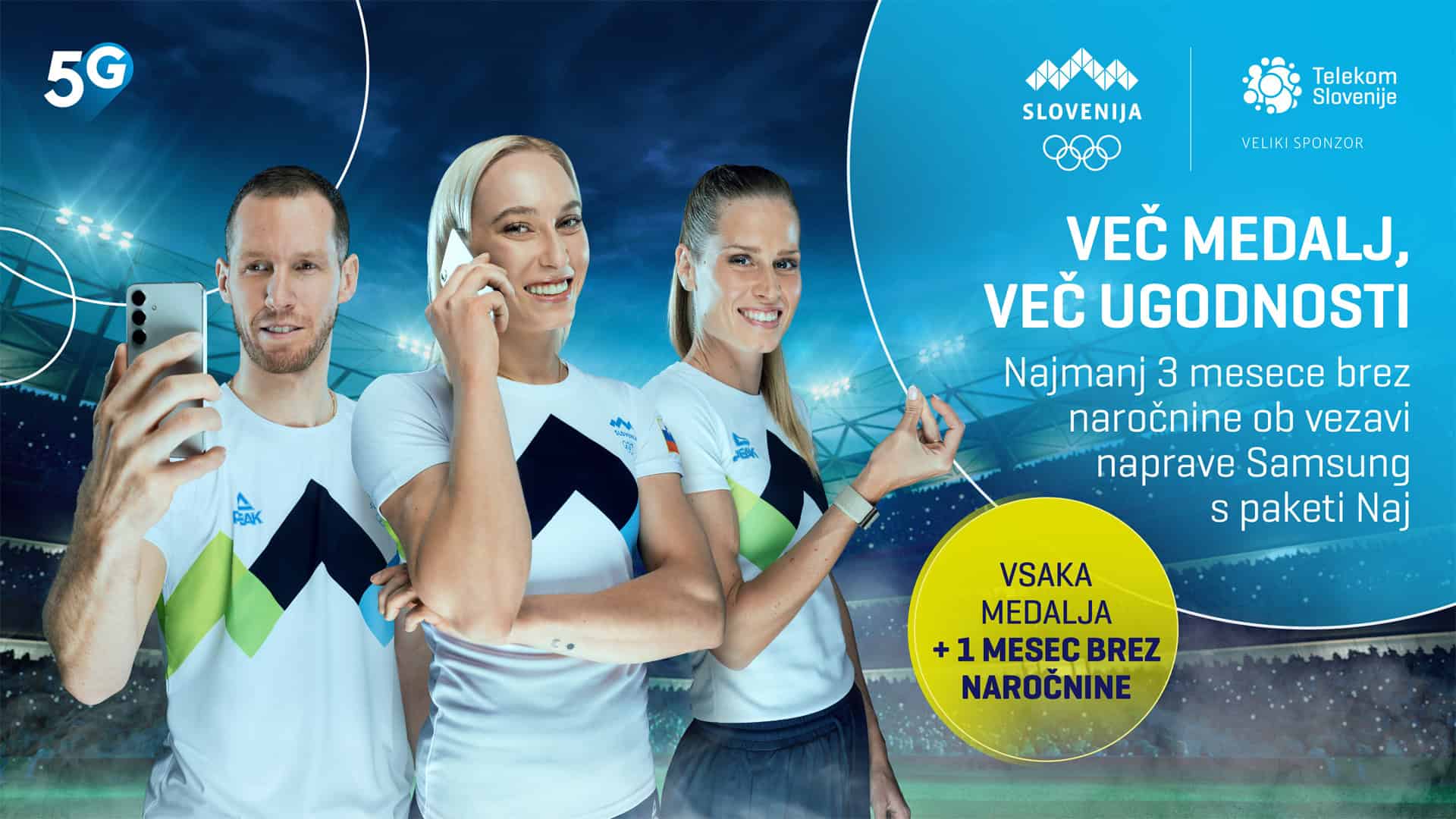 Telekom Slovenije podarja tri mesečne naročnine ter dodatno naročnino za vsako osvojeno olimpijsko medaljo naših športnikov