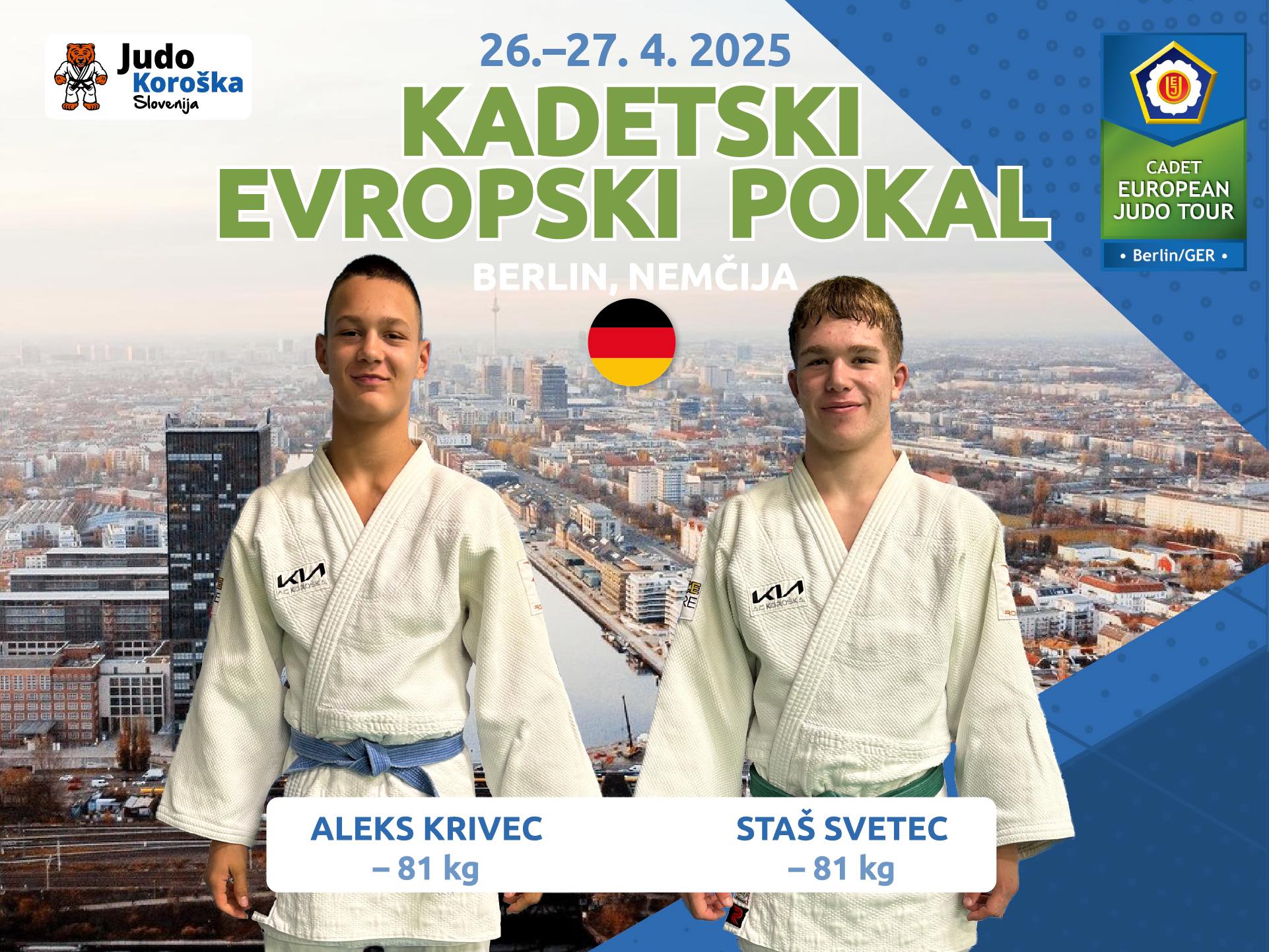 Danes na evropskem pokalu v Berlinu Koroško zastopata Krivec in Svetec