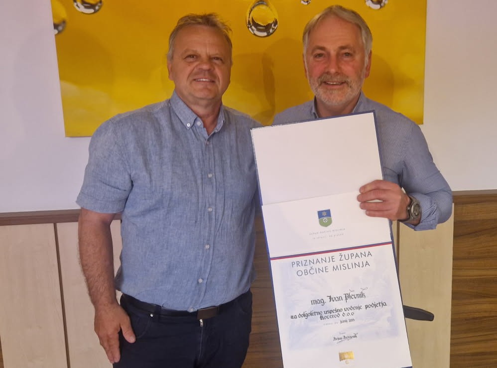Župana Občine Mislinja ter MO Slovenj Gradec podelila priznanje mag. Ivanu Plevniku za dolgoletno uspešno vodenje podjetja Kocerod