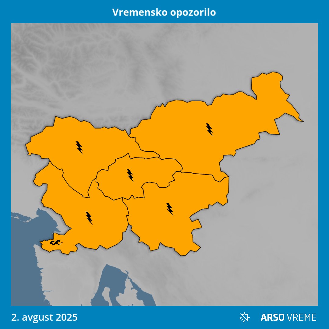 Arso izdal oranžno vremensko opozorilo za vso Slovenijo